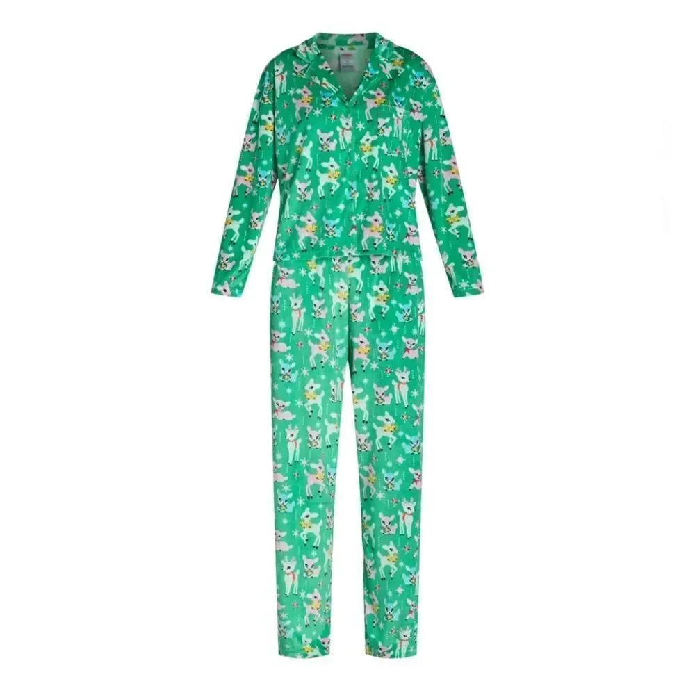 Velour Notch Collar Pajama Top & Pants Lounge Sleep 2, 2-Piece Sets Size M